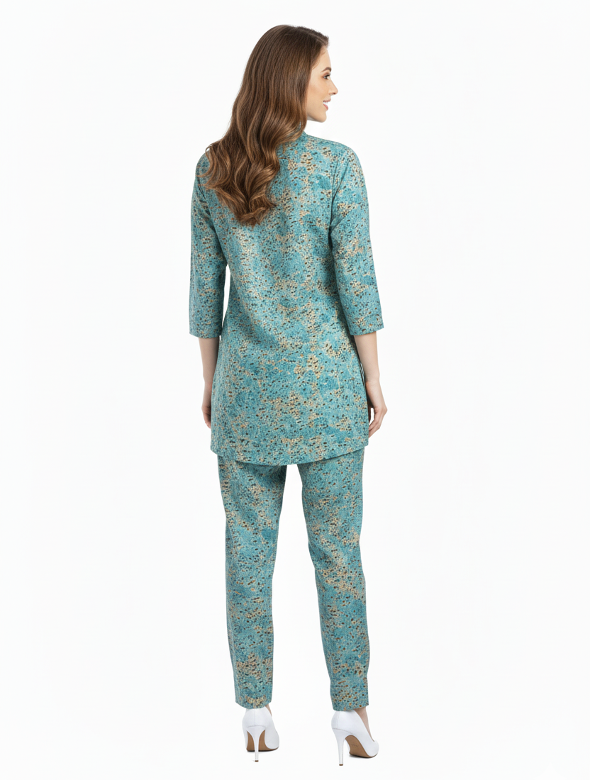 Teal Floral Print Rayon Kurti Set & Pant Co-ord Sets | Modest Elegant Wear