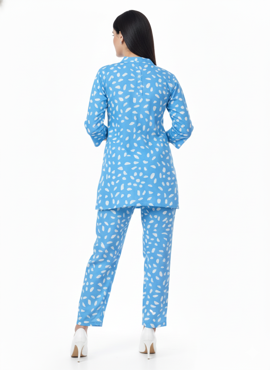 Azure Splash Printed Kurti Co-ord Set | Rizqé by Zadine Designer Two-Piece Tunic