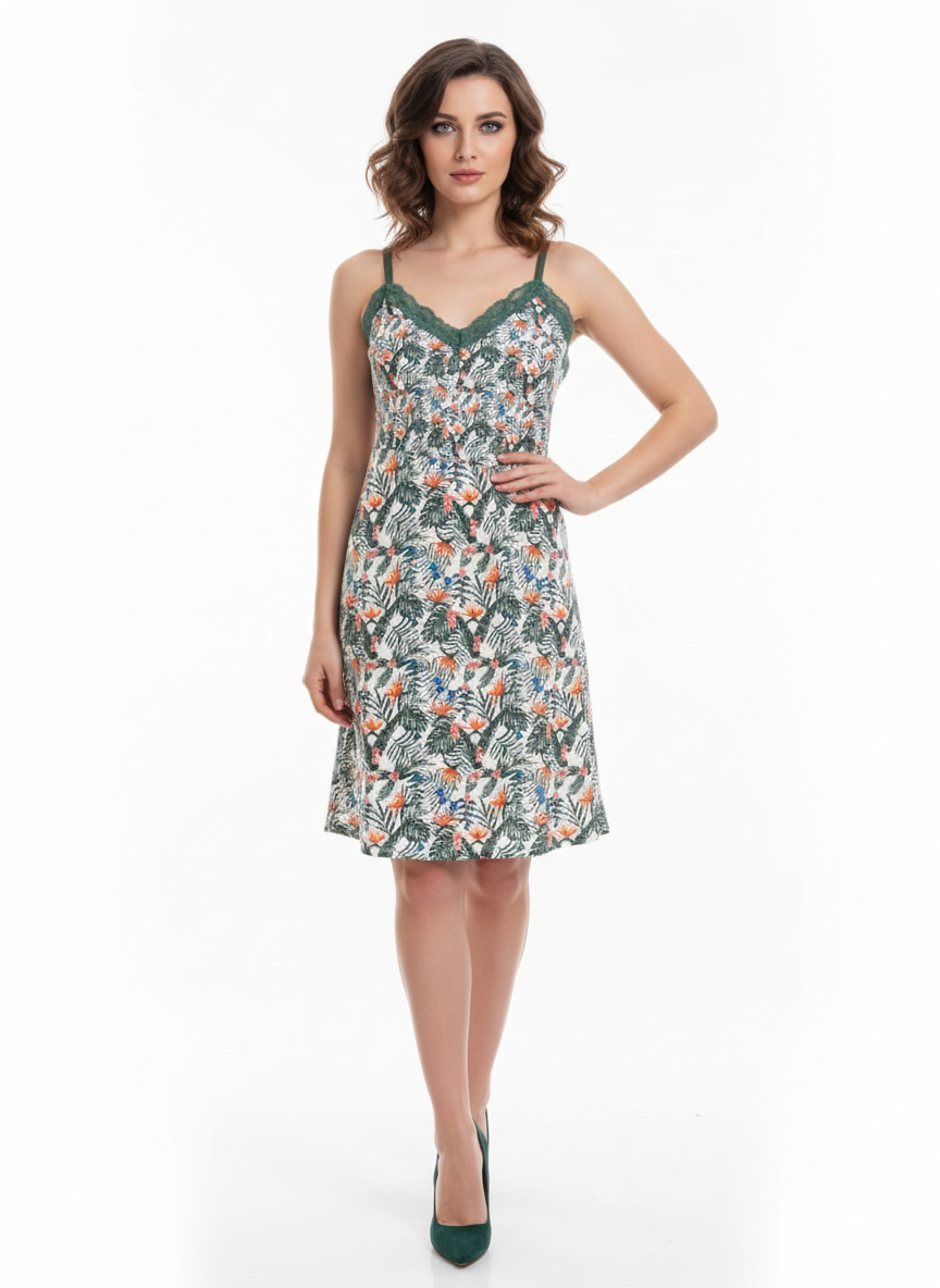 Tropical Print Viscose Night Slip | Jungle Print Camisole Modest Nightwear