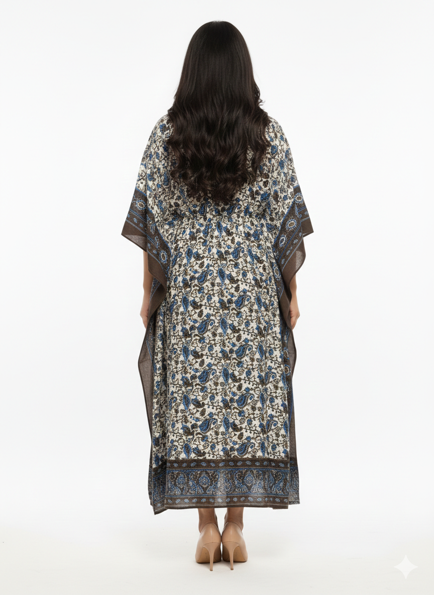 Rizqé Azure Earth Artisanal Paisley Drawstring Kaftan | Beach Wrap