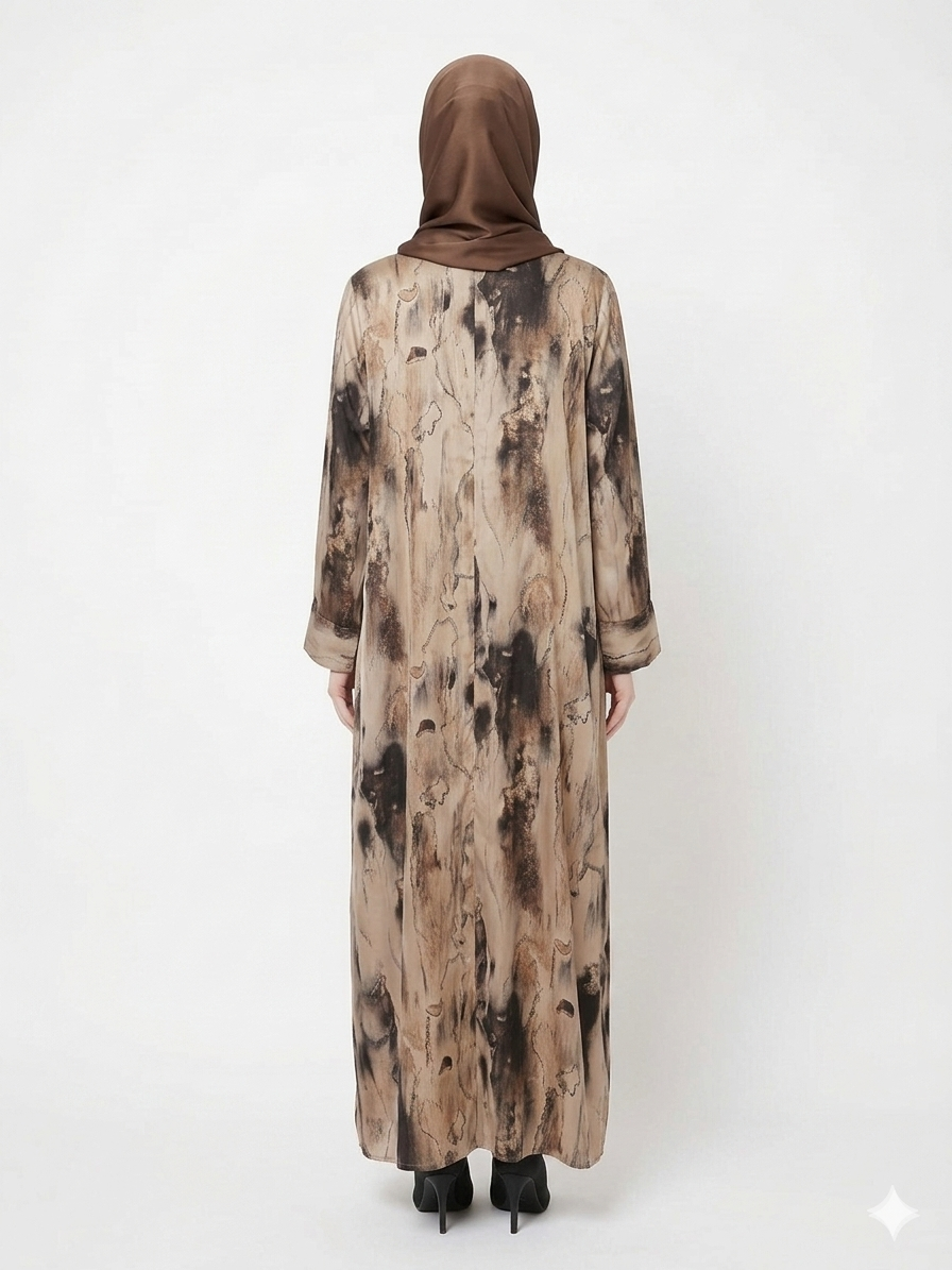 Rizqé Sandstone Marble Satin Classy Kimono Abaya