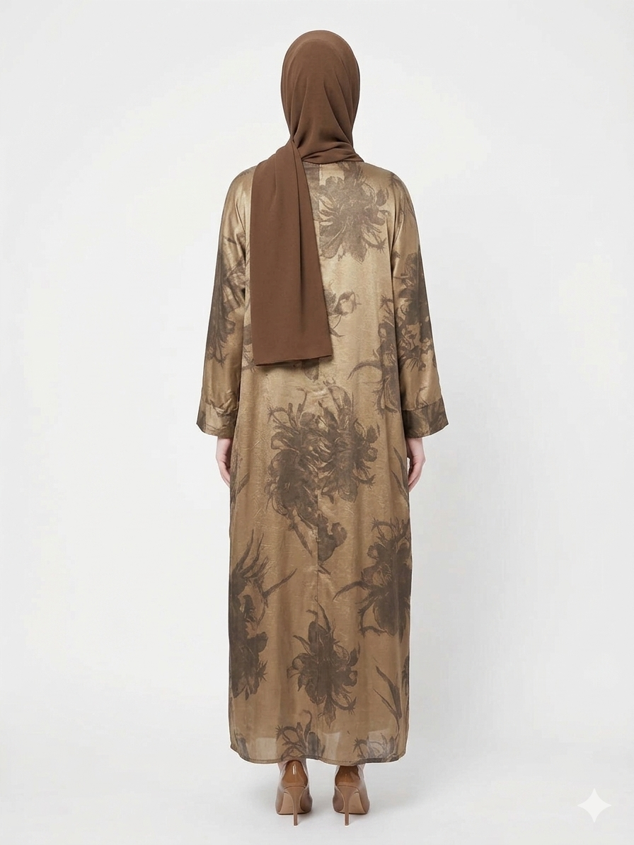 Rizqé Golden Bronze Satin Kimono Modest Abaya