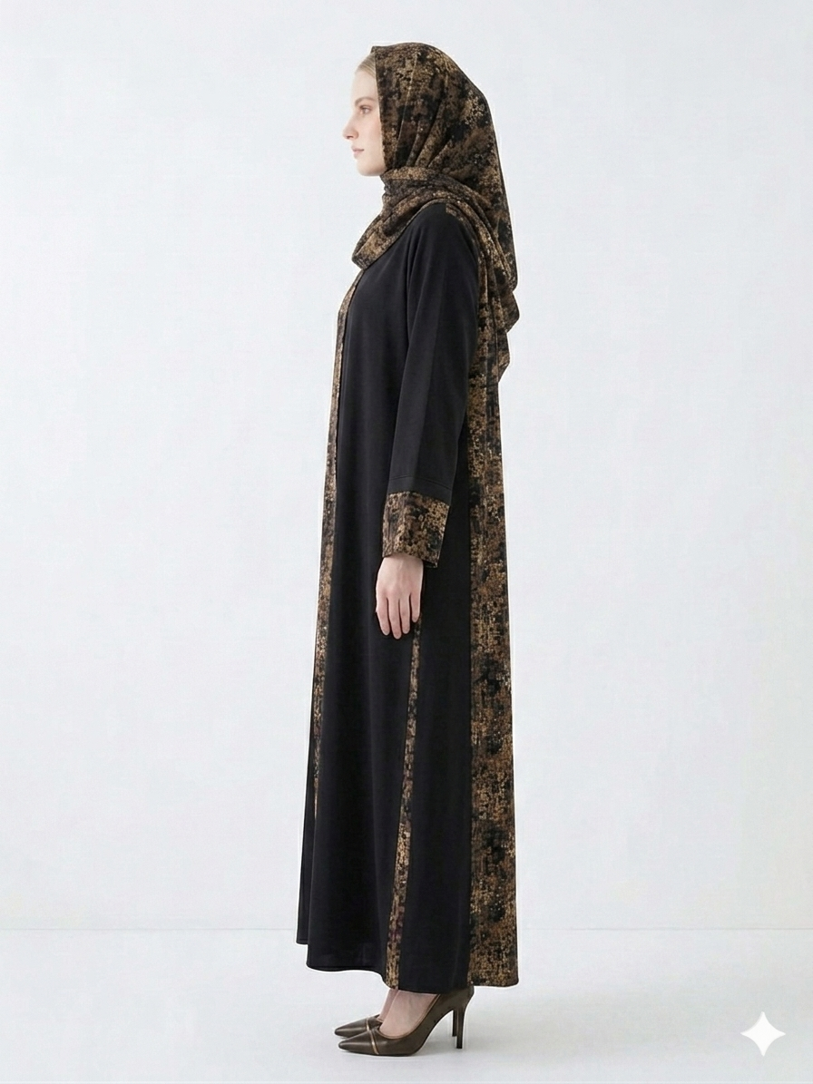 Rizqé Pashmina Nida Black and Brown Print Abaya