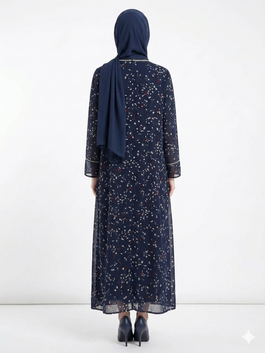 Rizqé Midnight Ditsy Sheer Kimono Stylish Abaya