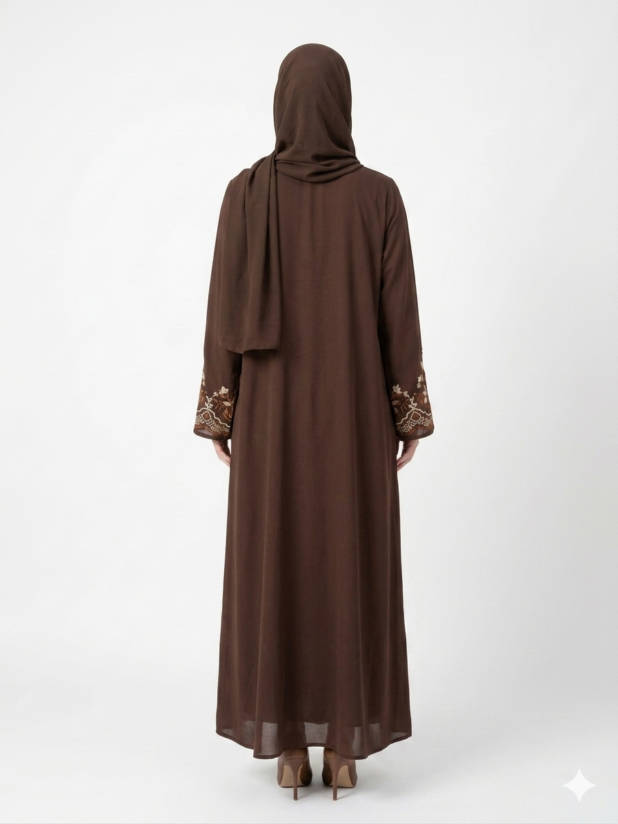 Rizqé Elegant Chocolate Embroidered Nida Abaya