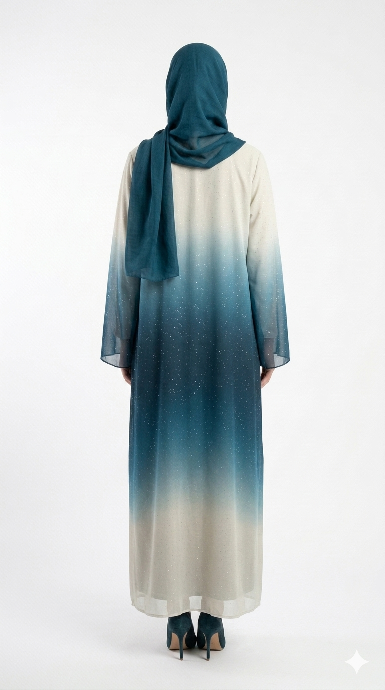 Rizqé Azure Teal Ombre Shimmer Abaya