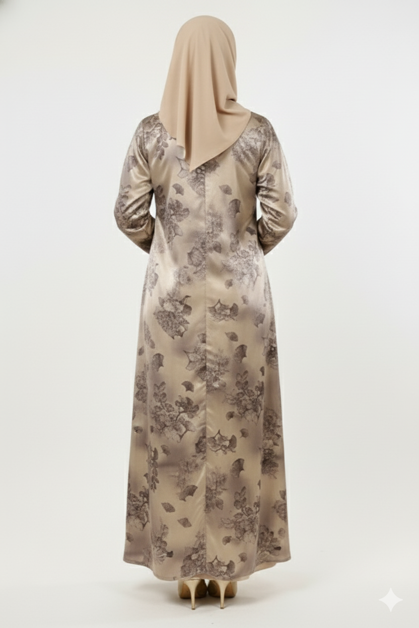 Korean Satin Abaya | Premium Embellished Printed Modest Dress | Rizqé Luxury Fashion