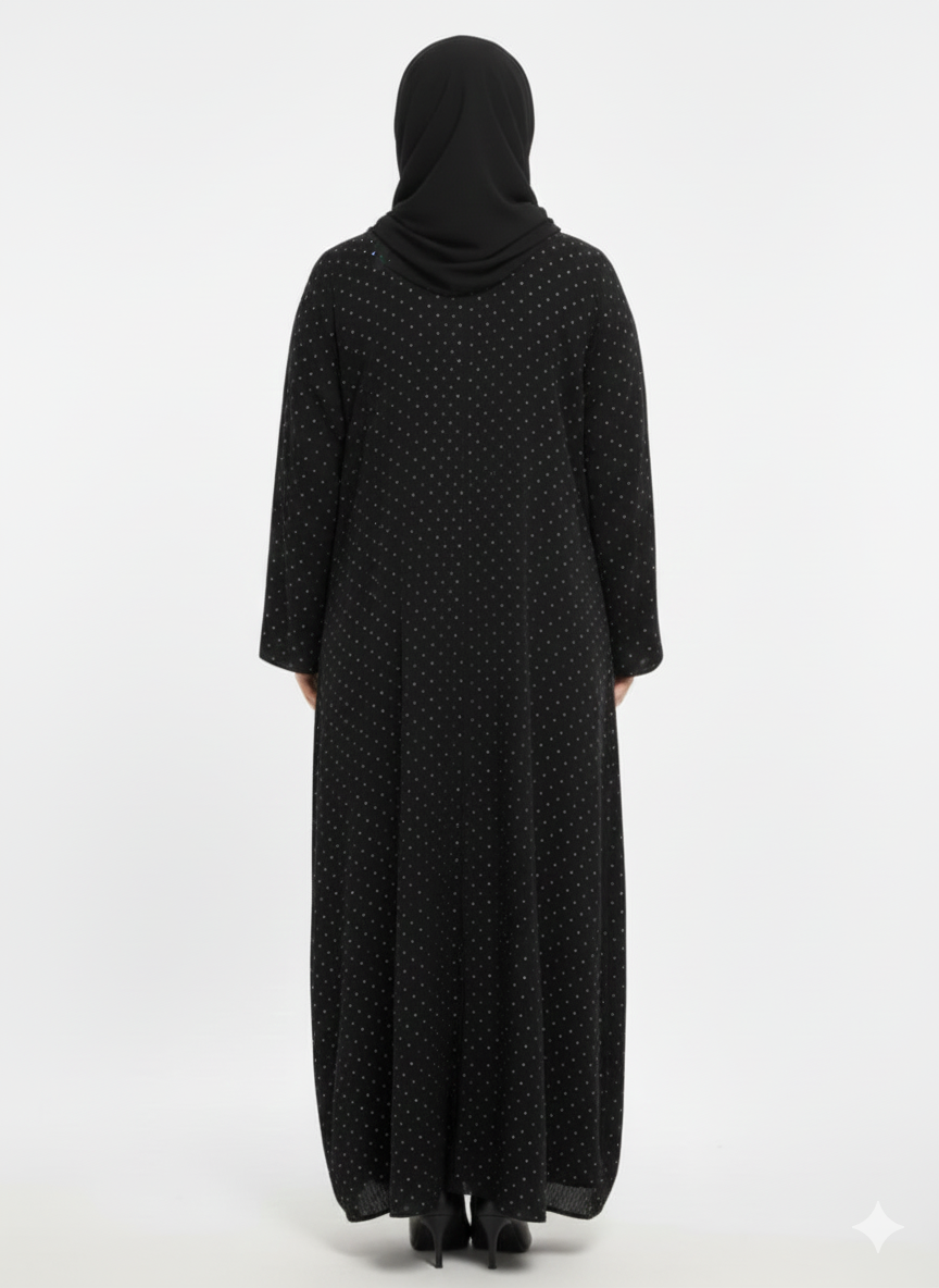 Midnight Diamonds on Net Abaya | Rizqé Luxury Black All Over diamonds Mesh Modest Wrap