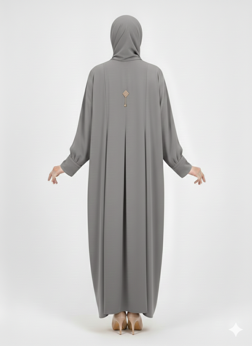 Rizqé Slate Grey Minimalist Modest Structured Panel Abaya