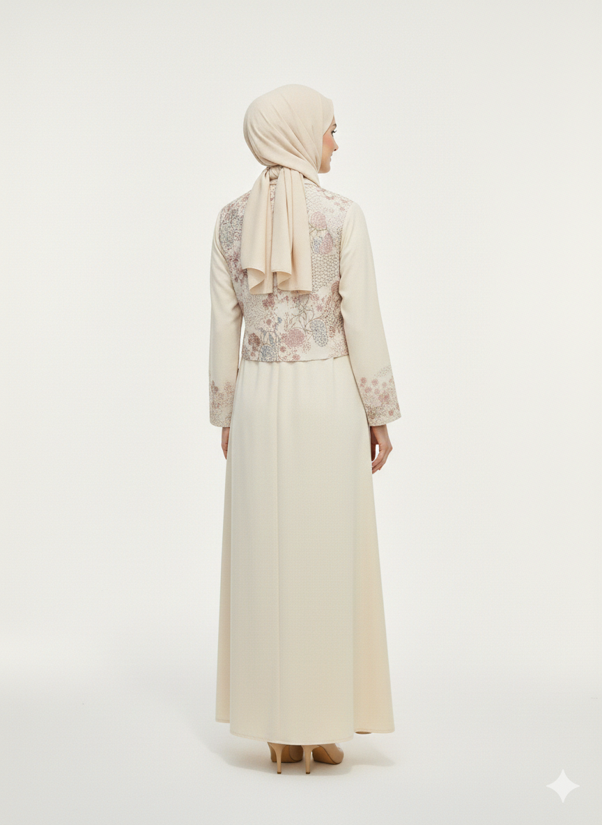 Rizqé Alabaster Blossom Beige Embroidered Abaya
