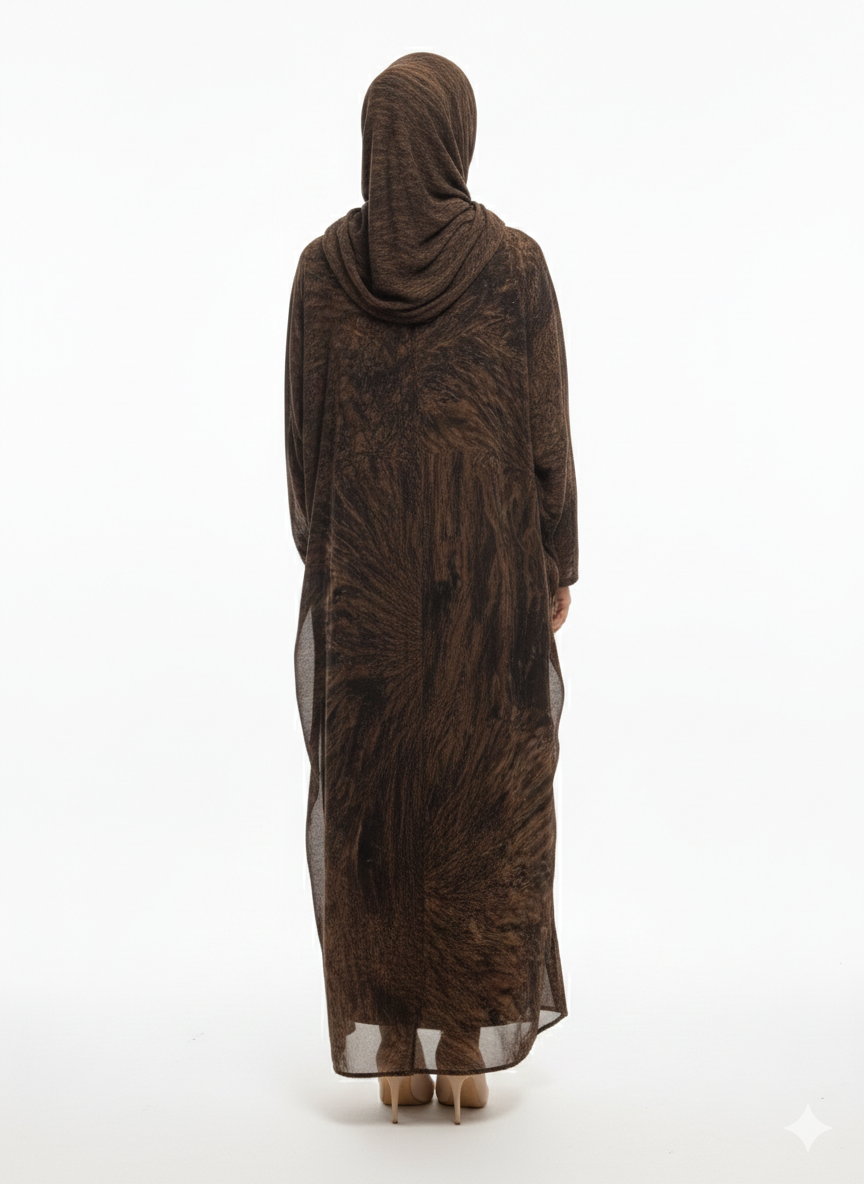 Rizqé Espresso Marble Chiffon Modest Printed Abaya