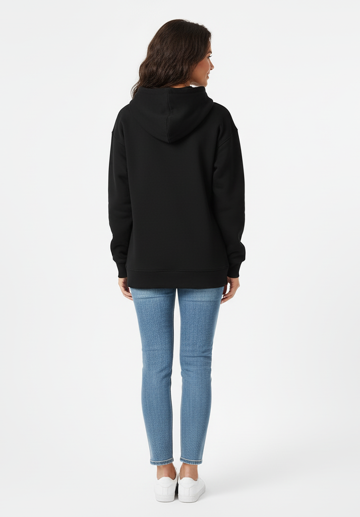 Rizqé Midnight Black 390 GSM Luxury Pullover Hoodie | Kangaroo Pocket Pullover Hoodie