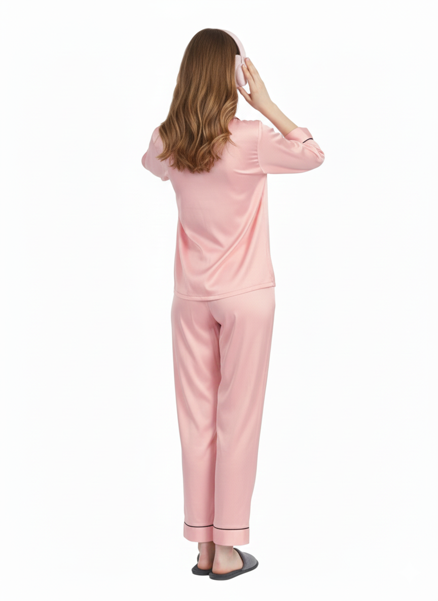 Blush Pink Armani Satin Nightsuit | Luxe Rizqé by Zadine Pale Pink Pyjama Set