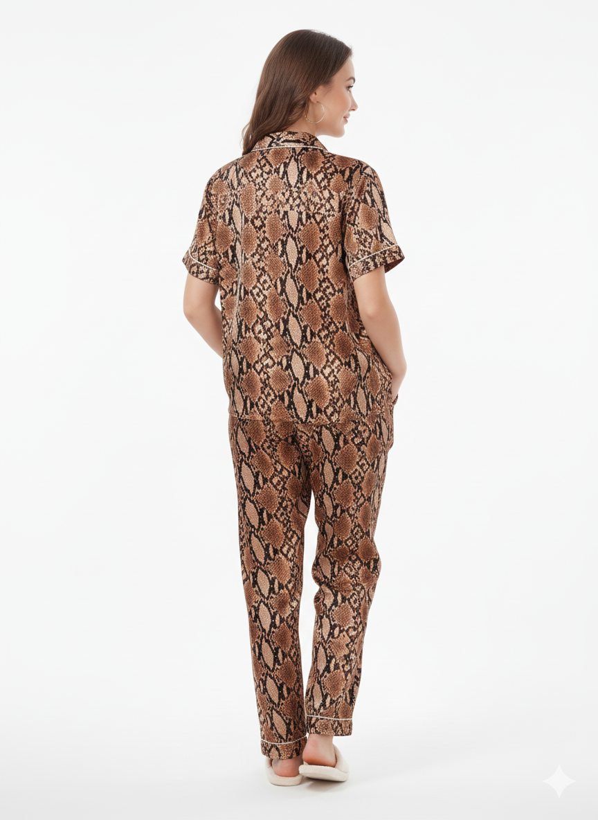 Serpent Silk Italian Satin Nightsuit | Rizqé by Zadine Animal Print Pyjama Set Loungewear