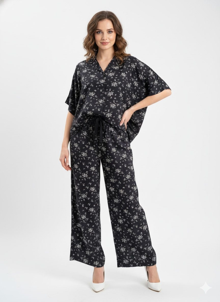 Women's Floral Linen Co-Ord Set | Modest Shirt & Palazzo Set | Plus Size S-3XL