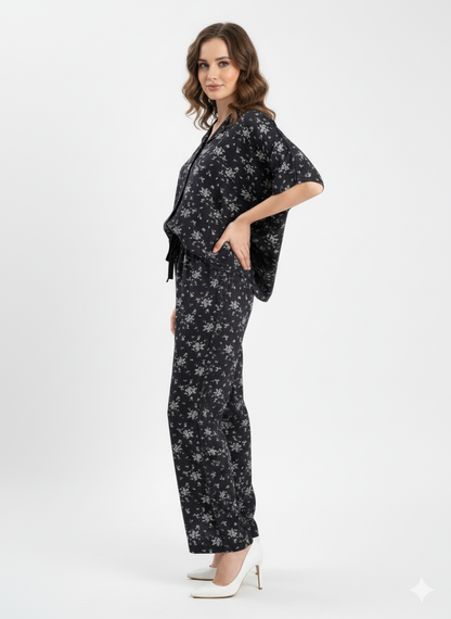 Women's Floral Linen Co-Ord Set | Modest Shirt & Palazzo Set | Plus Size S-3XL