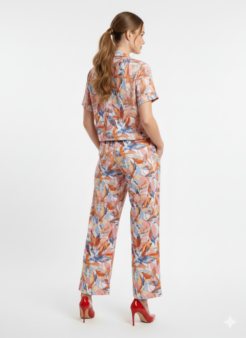 Abstract  Print Stylish Linen Co-Ord Set | Modest Shirt & Palazzo Set | Plus Size S-3XL |