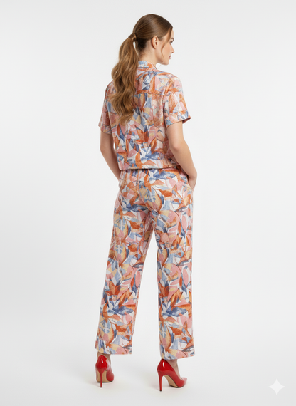 Abstract  Print Stylish Linen Co-Ord Set | Modest Shirt & Palazzo Set | Plus Size S-3XL |