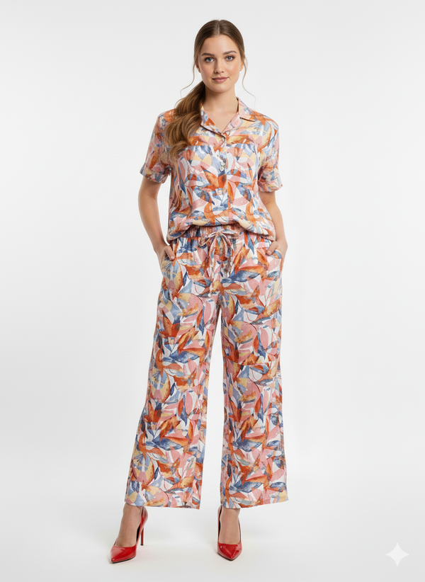 Abstract  Print Stylish Linen Co-Ord Set | Modest Shirt & Palazzo Set | Plus Size S-3XL |