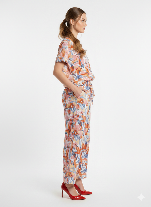 Abstract  Print Stylish Linen Co-Ord Set | Modest Shirt & Palazzo Set | Plus Size S-3XL |