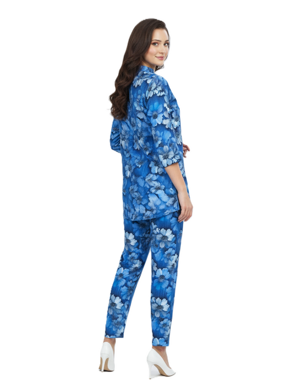 Blue Floral Print Kurti & Pant Co-ord Set | Modest Elegant Wear