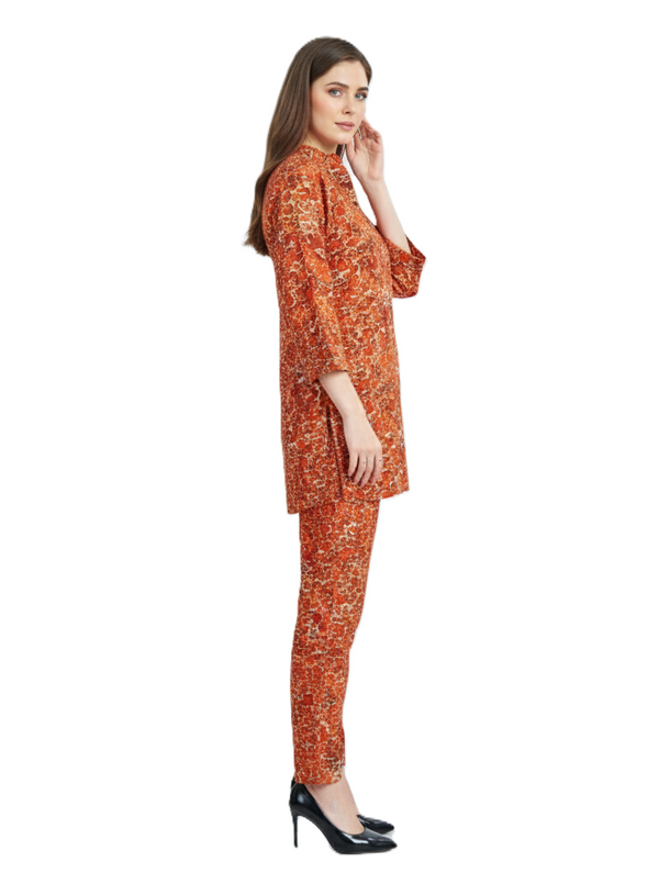 Orange Red Abstract Kurti & Pant Co-ord Set | Rayon Modest Wear