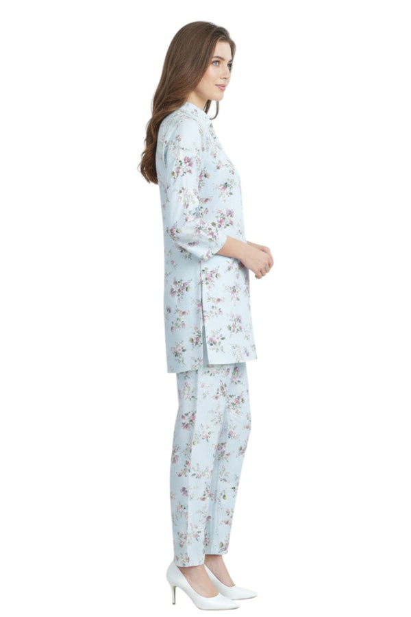 Light Blue Floral Kurti & Pant Set | Rayon Co-ord Set | Modest Fashion