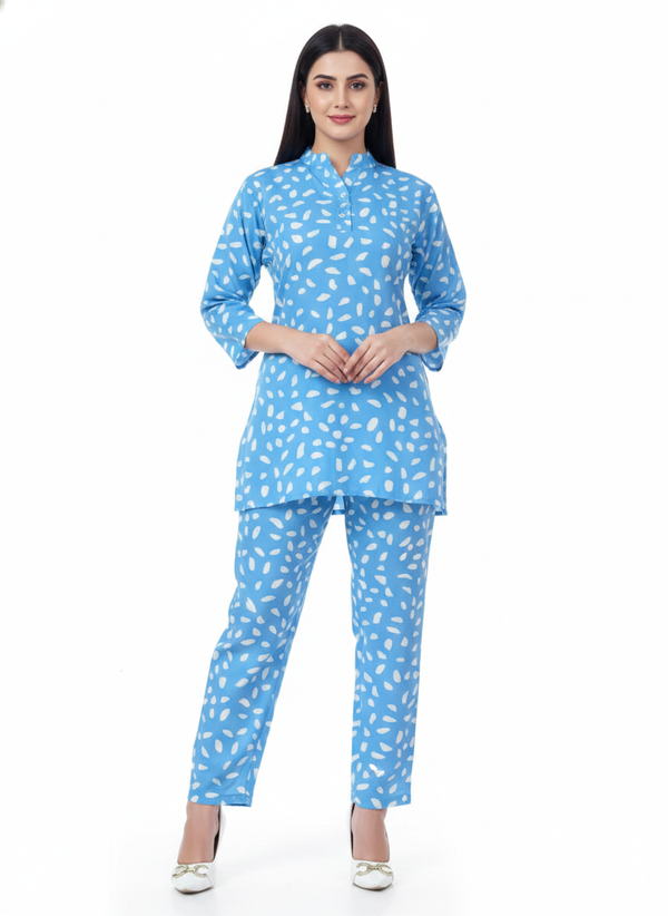 Azure Splash Printed Kurti Co-ord Set | Rizqé by Zadine Designer Two-Piece Tunic