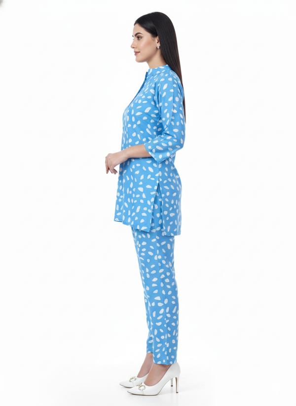 Azure Splash Printed Kurti Co-ord Set | Rizqé by Zadine Designer Two-Piece Tunic