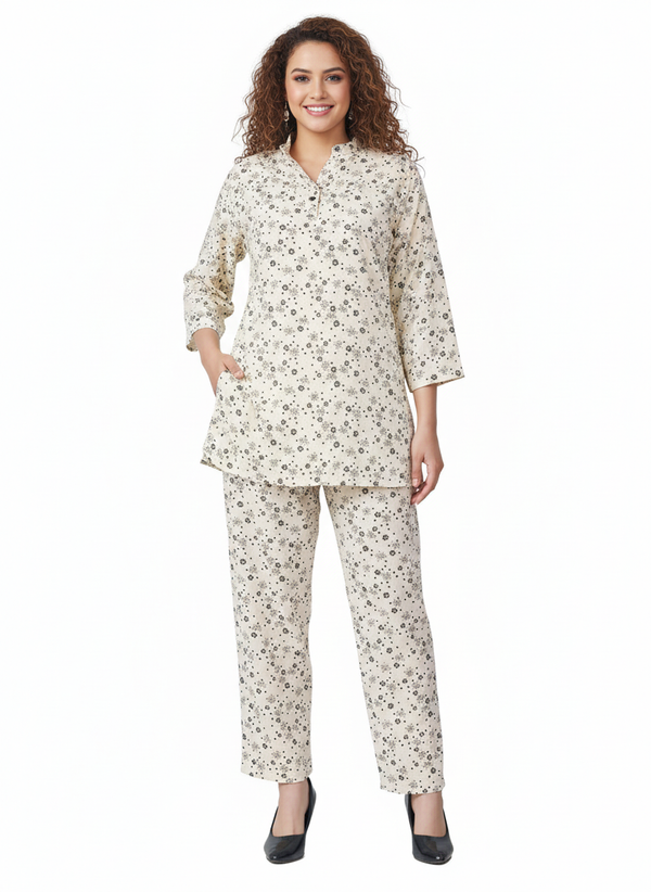 Opal Bloom Printed Kurti Co-ord Set Imported Chiffon | Rizqé by Zadine Luxury Wholesale Modest Wear