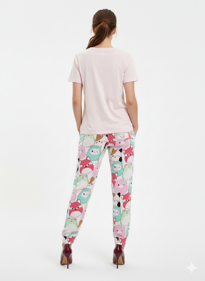 Rizqé Women's Cartoon Print T-Shirt & Pyjama Pant Set | Lycra Night Suit