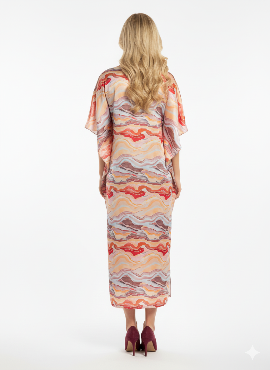 Luxury Satin Wavy Abstract Print | Elegant Beach Cover-Up & Modest Loungewear