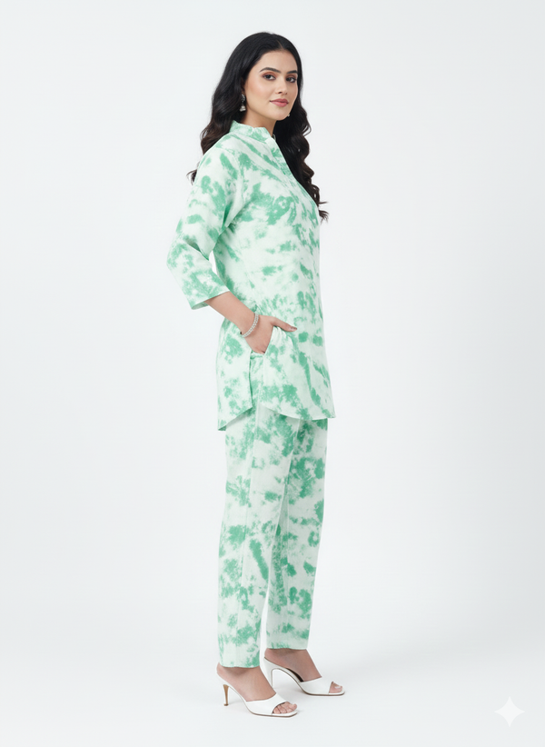 Mint Aura Tie-Dye Kurti Co-ord Set | Rizqé by Zadine Trendy Lounge & Modest Wear