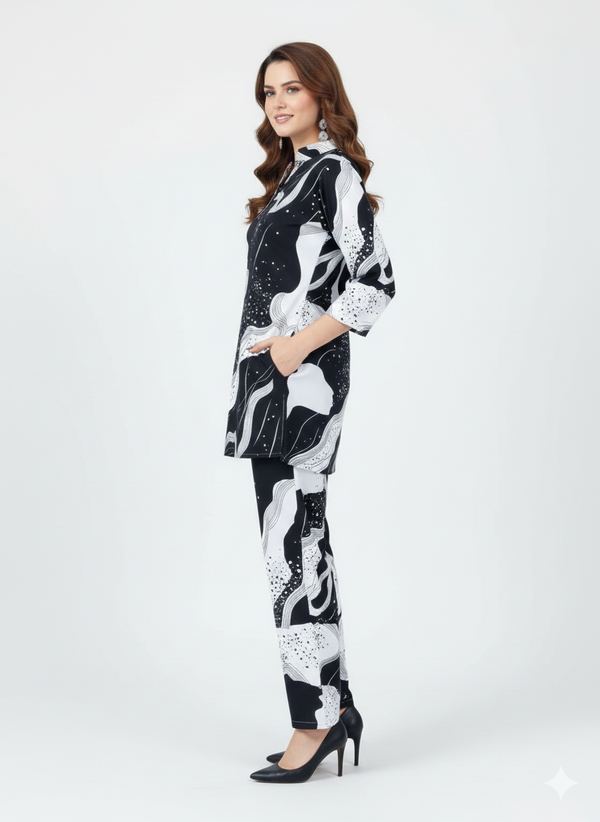 Petal Whisper Printed Kurti Co-ord Set | Rizqé by Zadine Cream Floral Tunic Modest Wear