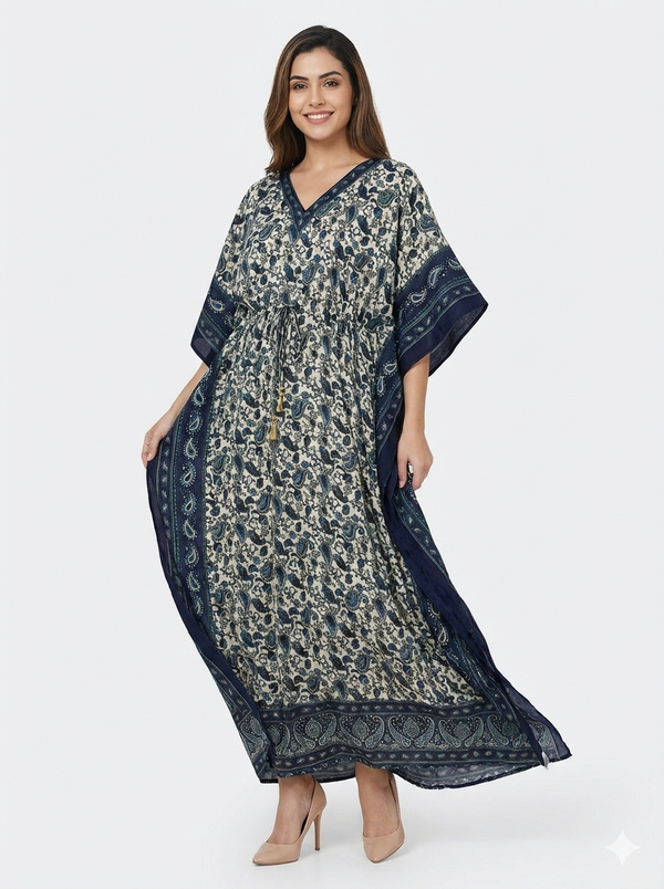 Rizqé Indigo Paisley Serenity Artisanal  Modest Kaftan | Beach Wrap