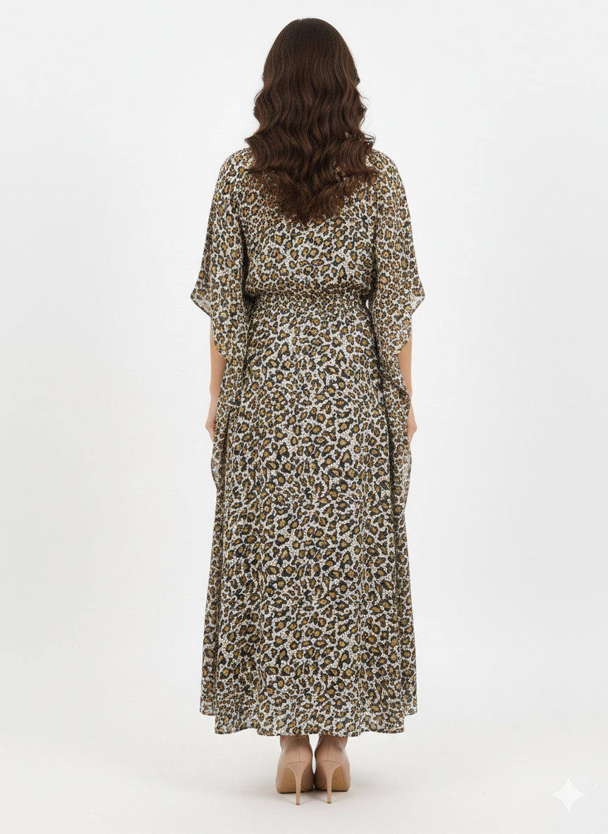 Rizqé Safari Grace Animal Print Drawstring Kaftan | Beach Wrap