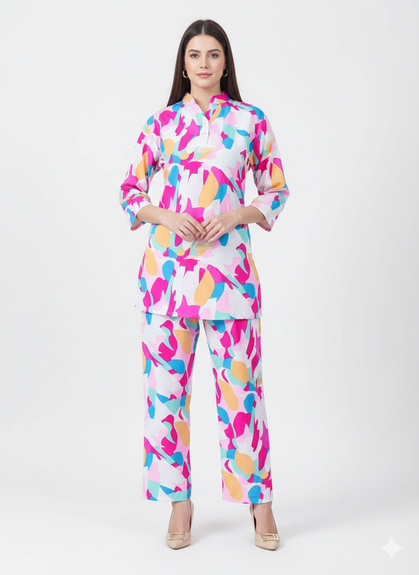 Confetti Bloom Printed Kurti Co-ord Set | Rizqé by Zadine Bright Multi-Color Tunic