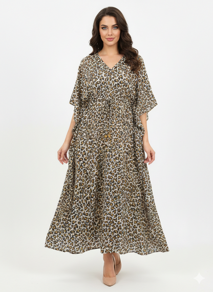 Rizqé Safari Grace Animal Print Drawstring Kaftan | Beach Wrap