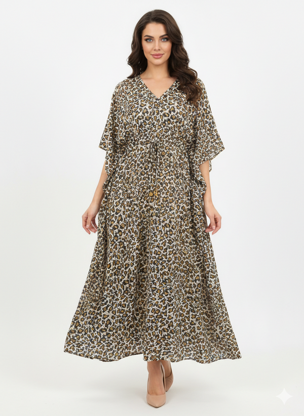 Rizqé Safari Grace Animal Print Drawstring Kaftan | Beach Wrap