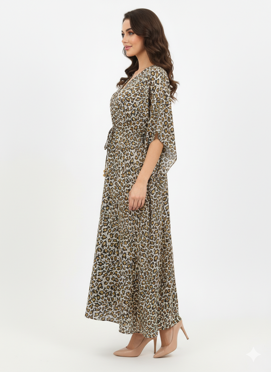 Rizqé Safari Grace Animal Print Drawstring Kaftan | Beach Wrap