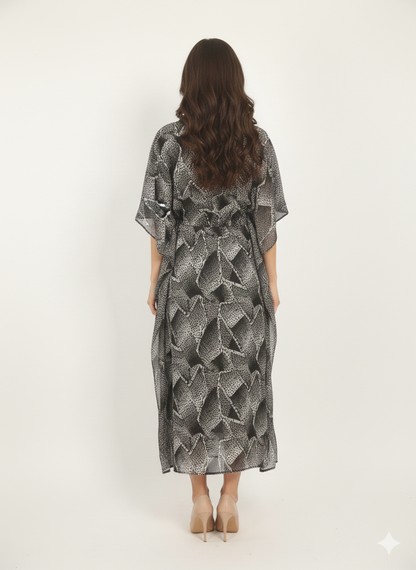 Rizqé Monochromatic Marble Abstract Drawstring Kaftan | Beach Wear