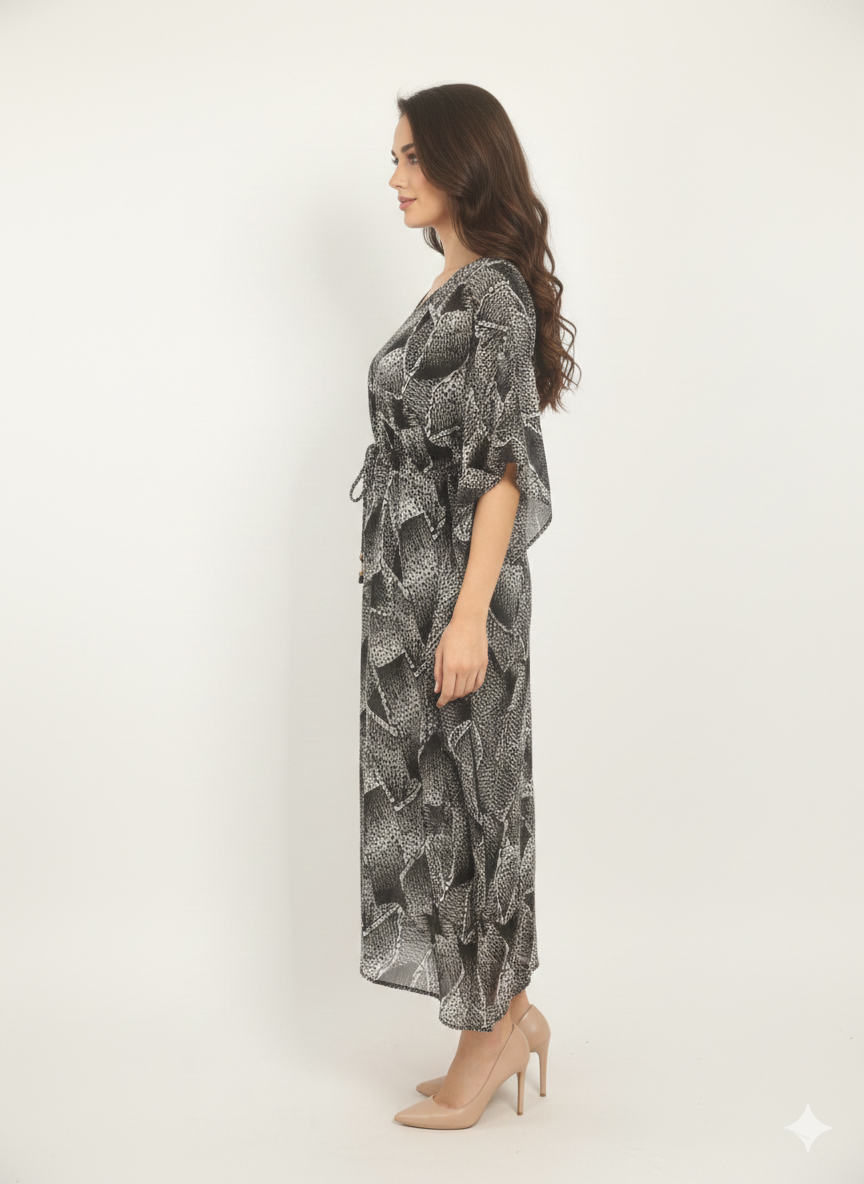 Rizqé Monochromatic Marble Abstract Drawstring Kaftan | Beach Wear