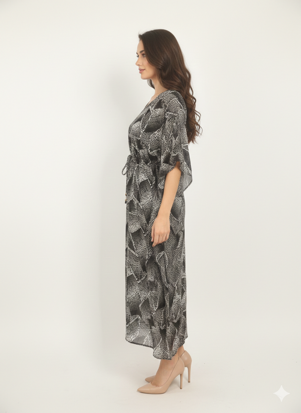 Rizqé Monochromatic Marble Abstract Drawstring Kaftan | Beach Wear