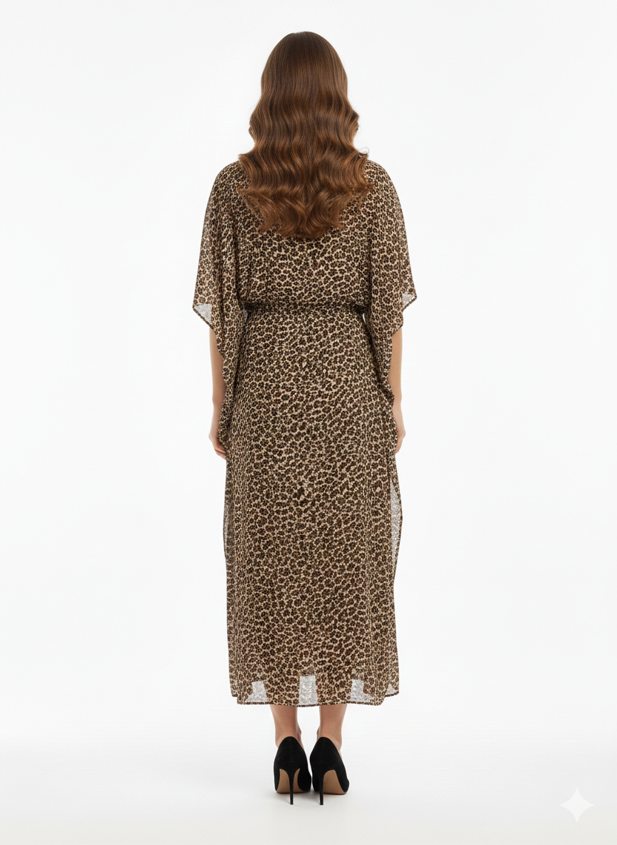 Rizqé Serengeti Dusk Leopard Print Drawstring Kaftan | Beach Wrap