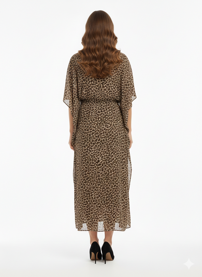 Rizqé Serengeti Dusk Leopard Print Drawstring Kaftan | Beach Wrap