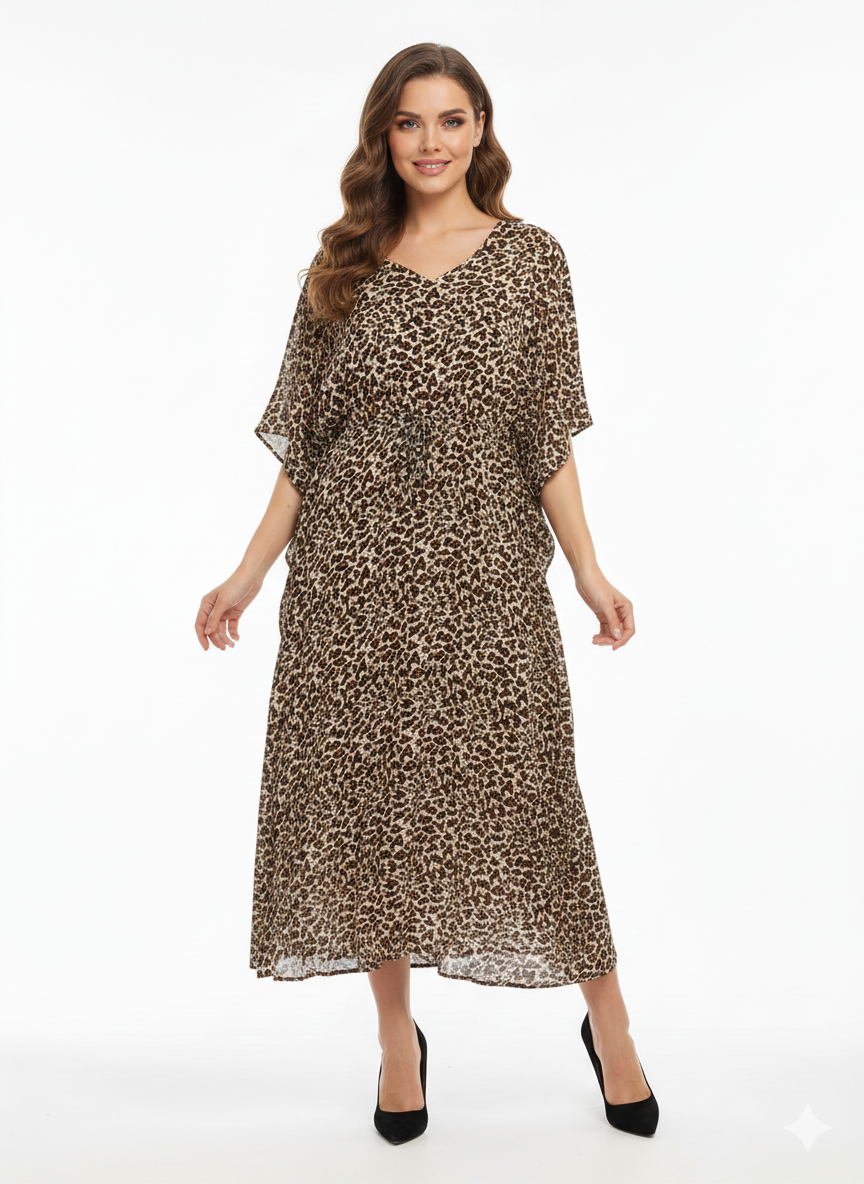 Rizqé Serengeti Dusk Leopard Print Drawstring Kaftan | Beach Wrap