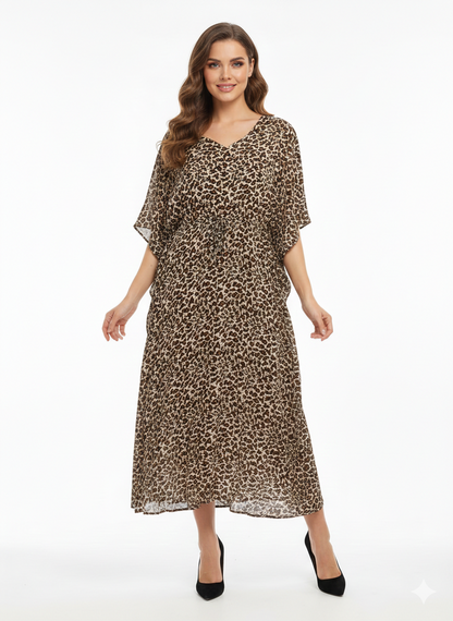 Rizqé Serengeti Dusk Leopard Print Drawstring Kaftan | Beach Wrap