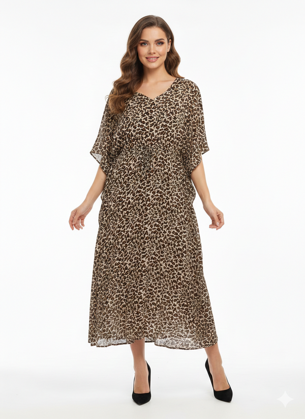 Rizqé Serengeti Dusk Leopard Print Drawstring Kaftan | Beach Wrap