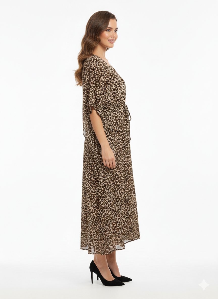 Rizqé Serengeti Dusk Leopard Print Drawstring Kaftan | Beach Wrap