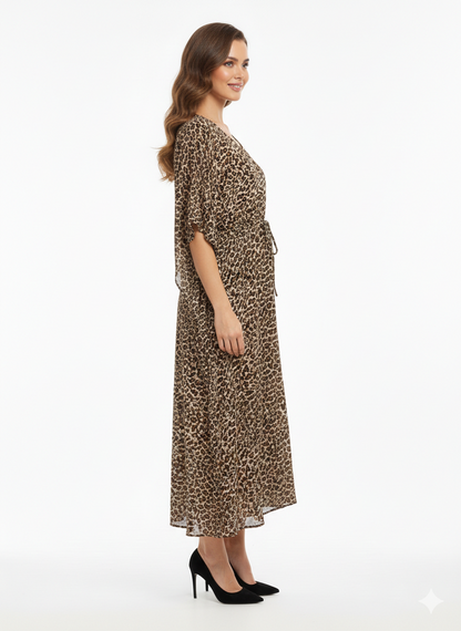 Rizqé Serengeti Dusk Leopard Print Drawstring Kaftan | Beach Wrap